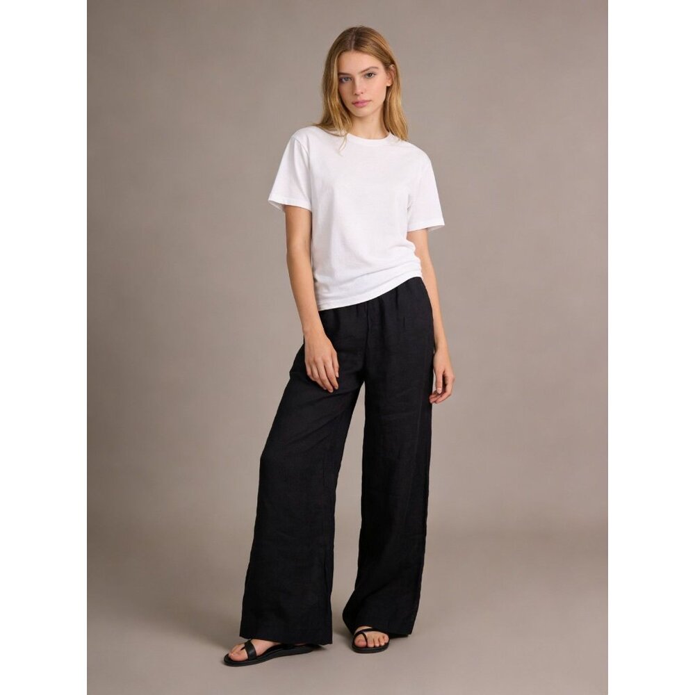 $ 332 NWOT 12 STOREEZ Wide Leg Drawstring Pants in Ramie Pull on Black Size L